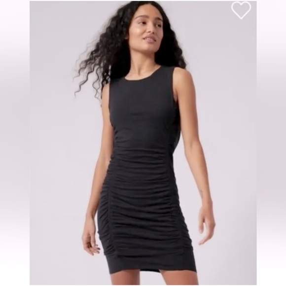 Athleta Westwood Bodycon Dress Black Tiered Waist Ruched Soft Stretch Size XS - Picture 2 of 16